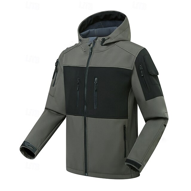  Per uomo Giacca a Vento Giacca softshell Inverno All'aperto Patchwork Calore Termico Impermeabile Antivento Top Nero Verde Cachi Grigio