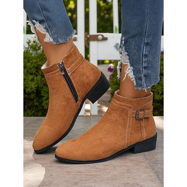  Women's Faux Suede Ankle Boots with Side Zipper and Buckle – Comfortable Casual Booties for Fall Outings, Garden Walks & Weekend Getaways