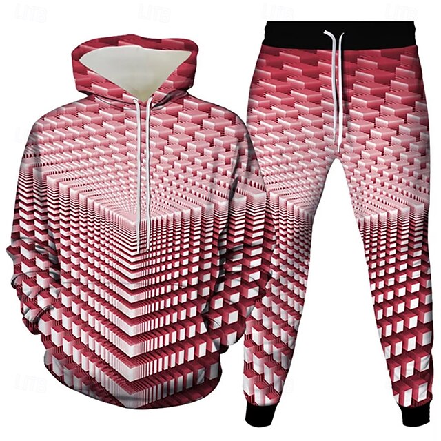  Per uomo Geometrico Illusione ottica 2 pezzi Set di felpe 3D Tuta Felpa con Cappuccio Manica Lunga Pantaloni lunghi Con Cappuccio Casual Quotidiano Athleisure Stampa 3D Primavera Autunno Inverno