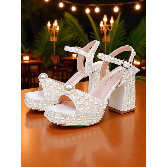 Crystal Queen Sandalias Tacon Perlas Zapatos De Tacón Alto Con