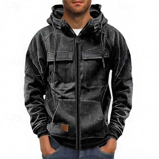  Per uomo Felpa con cappuccio a zip intera Felpa con cappuccio e zip Felpa con cappuccio tattica Nero Vino Verde militare Cachi Grigio scuro Con Cappuccio Semplice Con zip Tasca Sport & Outdoor