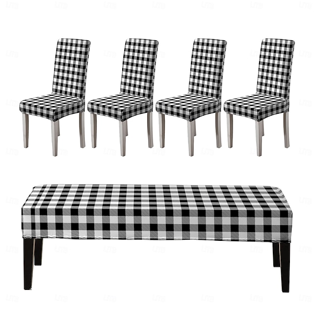  Set di fodere per sedie da pranzo e fodere per panche stampate, adatte per sedie da pranzo, include 5 pezzi, 4 fodere per sedie e 1 fodere per panca.