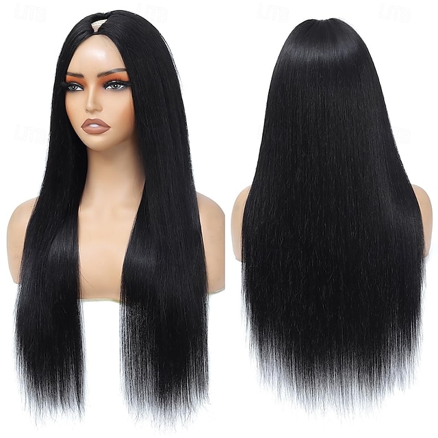  parrucche con parte a V, capelli umani lisci, parrucche brasiliane con capelli umani per donne nere, parrucche con parte a U, senza cuciture, senza colla, mezze parrucche, capelli umani, densità 180%,