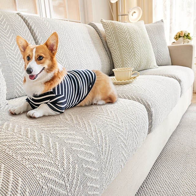  Chenille-Sofabezug mit Fischgrätenmuster für Hunde, rutschfester, magischer Couchbezug, haustierfreundlich