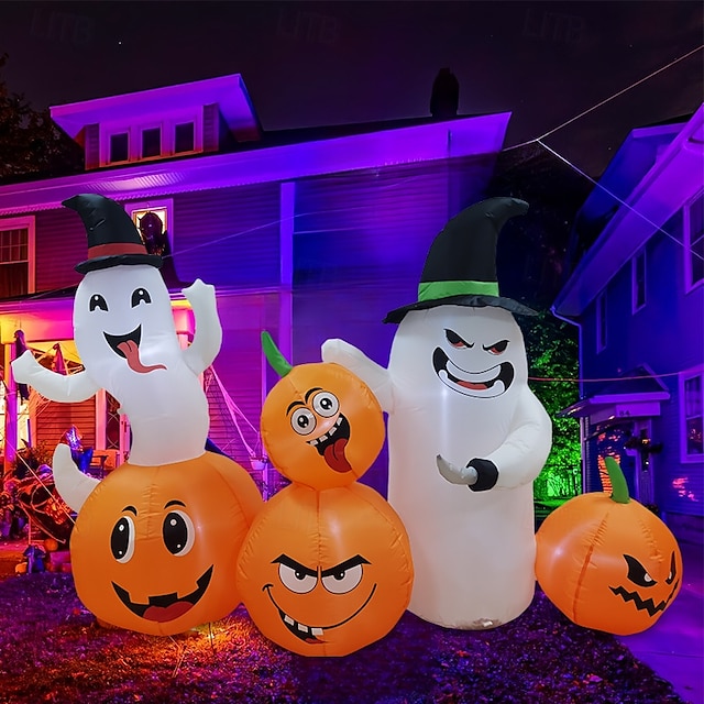  Costway 6 fot lang oppblåsbar halloween-dekorasjon med 4 gresskar &spøkelser med innebygde LED-lys