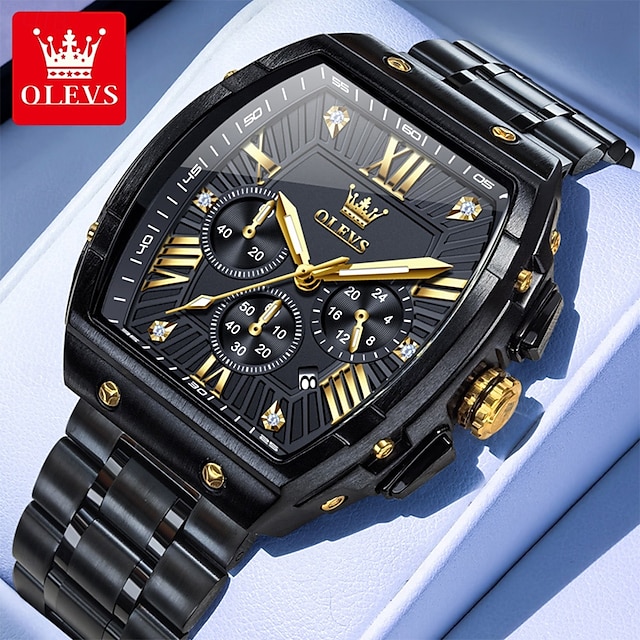  OLEVS Hommes Montre à quartz Luxe Grand cadran Affaires Montre-bracelet Lumineux Calendrier IMPERMÉABLE Bracelet en acier inoxydable Suivre