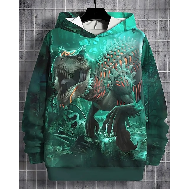  Pojkar 3D Dinosaurie Huvtröja Långärmad Vår Höst Mode Streetwear Barn 4-12 år Huva Utomhus Ledigt Dagligen Normal