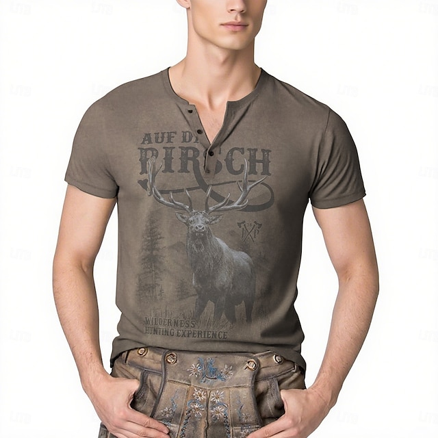  Oktoberfest Veado Combinação de camisetas Lederhosen Camisa Henley Bávaro Munique Alemão Arte Gráfica Para Homens Adulto Carnaval Cerveja Oktoberfest Impressão 3D Festa