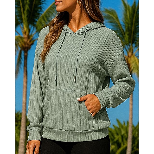 Women's Pullover Sweatshirt Casual Hooded Sweater Drawstring Pocket Long Sleeve Top Athleisure Fall Solid Colored Sun Protection Windproof Outdoor Running Sportswear Activewear Green4