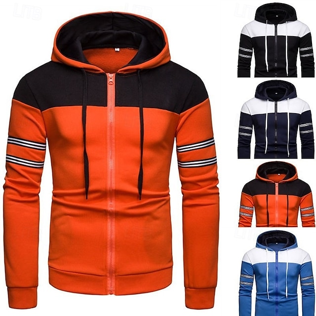  Hombre Sudadera Sudadera con capucha y cremallera completa Negro Azul Marino Azul Piscina Naranja Con Capucha Plano Retazos Cremallera Bloque de Color Deporte Casual Diario Ropa de calle Fresco Ropa