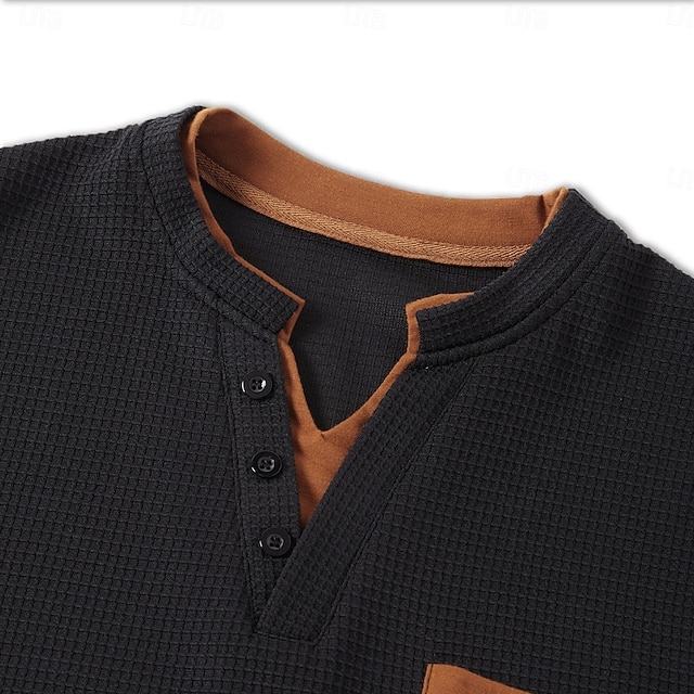 Men's Waffle Tee Waffle Henley Shirt Shirts With Elbow Patches Long ...