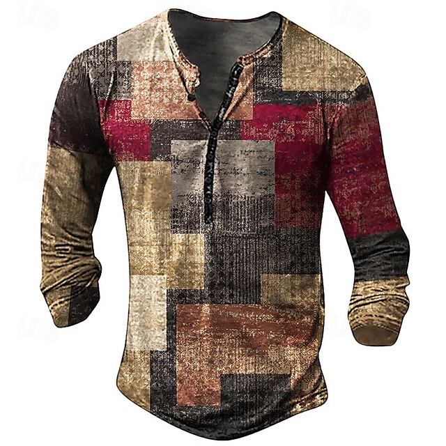  Per uomo Pop art Collage Camicia Henley Manica lunga Stampa 3D Di tendenza Giornaliero Informale Informale Per eventi Per uscire Primavera & Autunno Blu Marrone Verde Blu scuro Henley Maglietta Henley