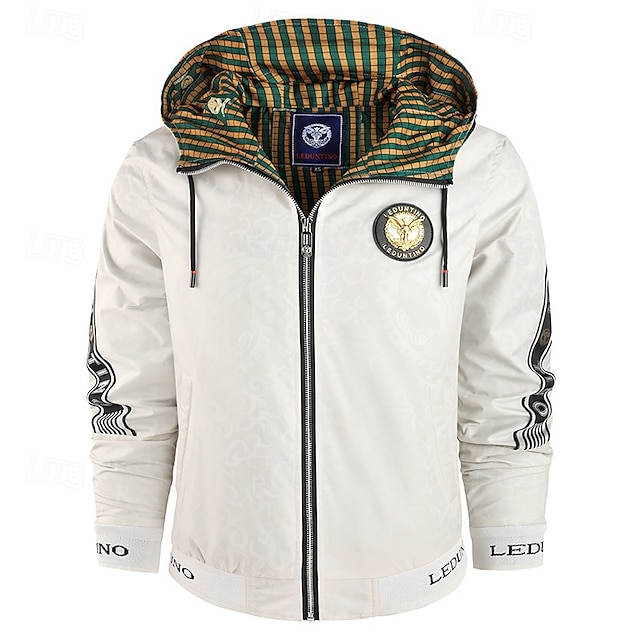  Herren Outdoorjacke Freizeitjacke Urlaub Täglich Winddicht Warm Tasche Herbst Winter Druck Mode Klassisch Mit Kapuze Regulär Schwarz Weiß Jacken