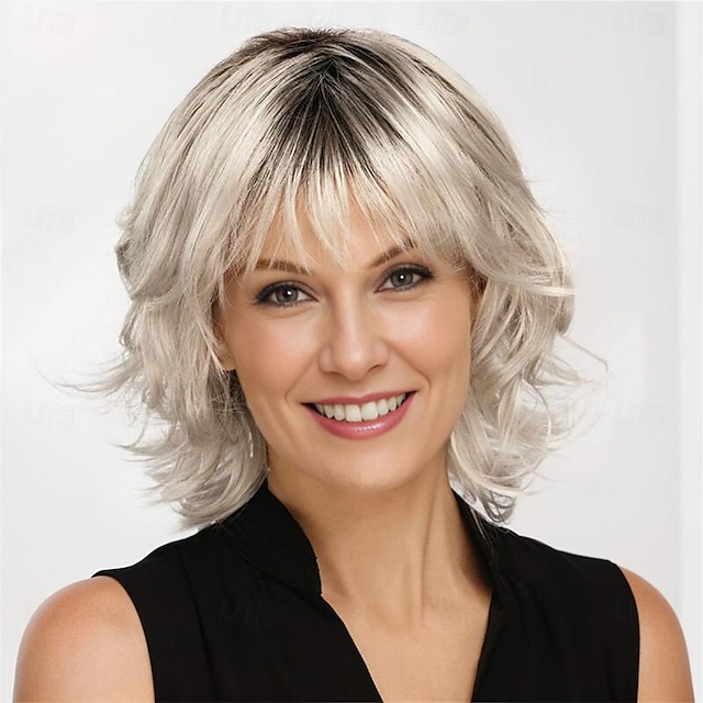 Synthetische Perücken Locken Mit Pony Maschinell gefertigt Perücke Kurz A1 Synthetische Haare Damen Weich Modisch Einfach zu tragen Blond
