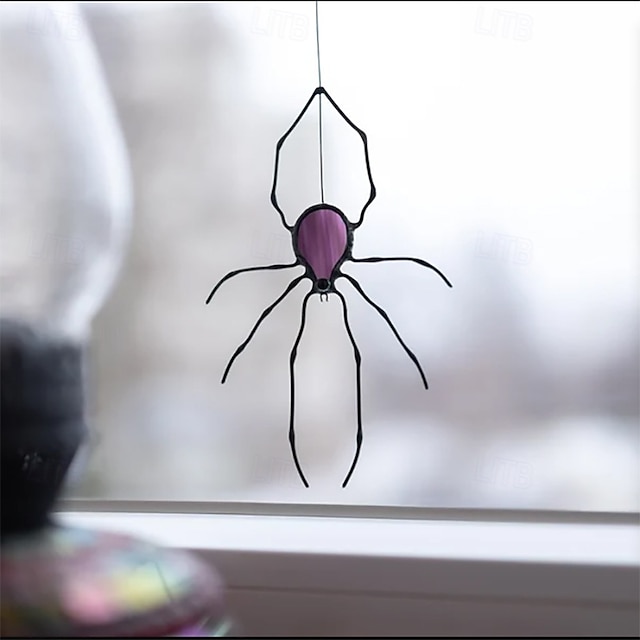  stora spindelfönsterhängande ornament, imitation av målat glas spindelpaneler solfångare, gotiska hängande akryl spindel halloween dekorationer för inomhus utomhus