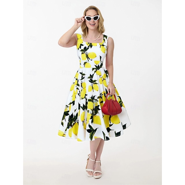  Retro / vintage 1950 rockabilly Lungime Genunchi Rochii Rochie A-Line Rochie leagăn Floral Fruct Linia -A Costume de fancy Pentru femei Carnaval Mascaradă Vacanță Casul / Zilnic Petrecere cu tematic