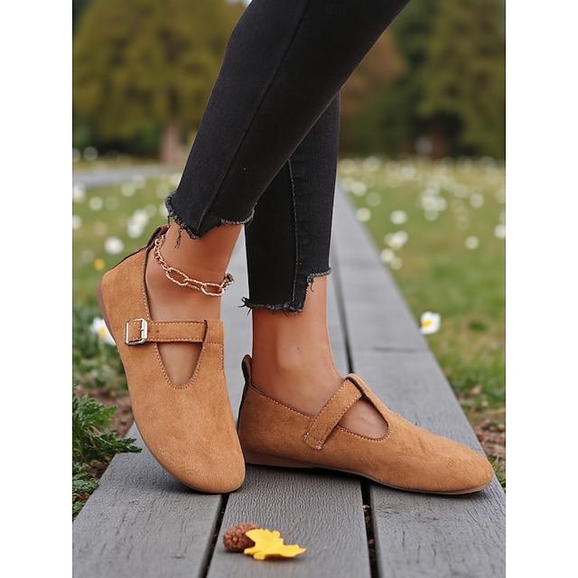  Zapatos planos de ante sintético con punta ancha para mujer y correa ajustable: zapatos casuales de estilo cómodo para jardines, parques y paseos al aire libre.