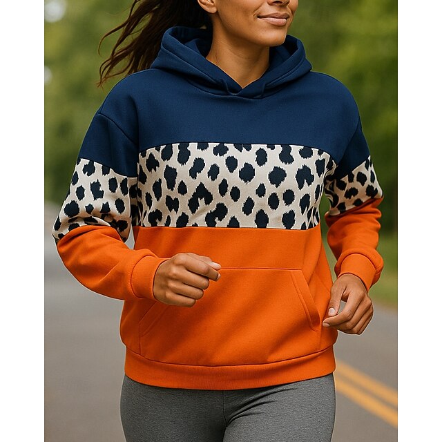 Women's Pullover Sweatshirt Casual Hoodies Long Sleeve Top Athleisure Color Block Sun Protection Windproof Outdoor Running Sportswear Activewear Orange4