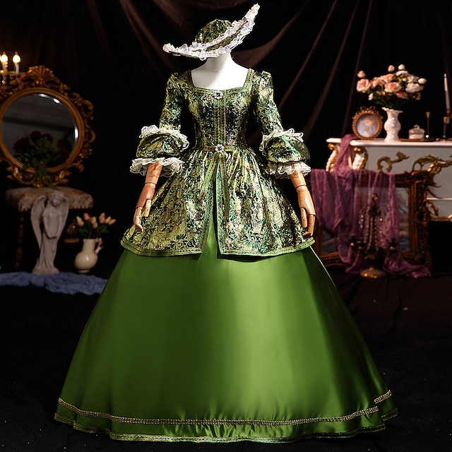  Vintage Rococó Renascentista Maxi Vestidos Normal Julieta Princesa Noiva Pregueado Com Babados Princesa Decote Redondo Fantasia Mulheres Dia Das Bruxas Carnaval Baile de Máscaras Espetáculo Festa dia