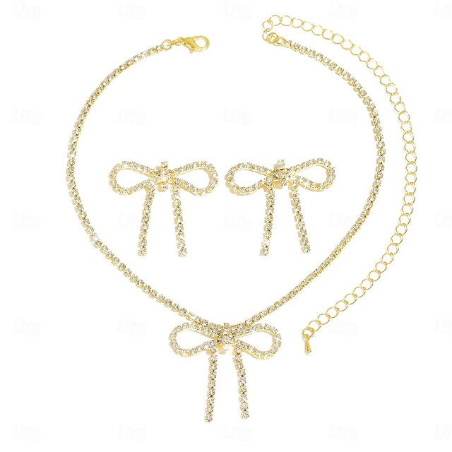 Brautschmuck-Sets 2 Imitationsdiamant 1 Halskette Ohrringe Damen Elegant Klassisch Süß Lieblich Klassisch Liebe Kostbar Schmuck-Set Für Hochzeit Arbeit Geschenk