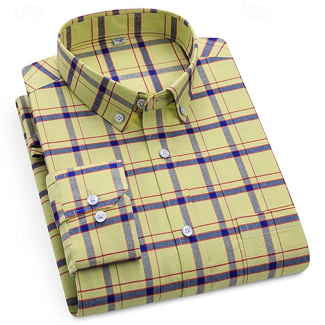  Per uomo Camicia Camicia elegante Camicia button-down Camicia Oxford Camicia a quadri Camicia con Colletto A Quadri / A Righe / Chevron / Rotondo Abbigliamento quotidiano Abbigliamento Aziendale