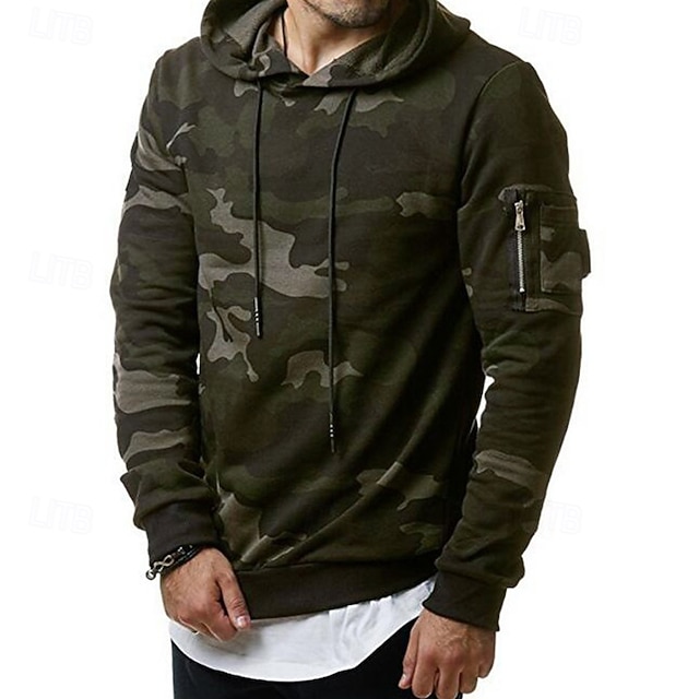  Herren Kapuzensweatshirt Grün Grau Mit Kapuze Tarnung Sport & Outdoor Täglich Ferien Polyester Streetwear Basic Lässig Herbst Winter Bekleidung Kapuzenpullover Sweatshirts
