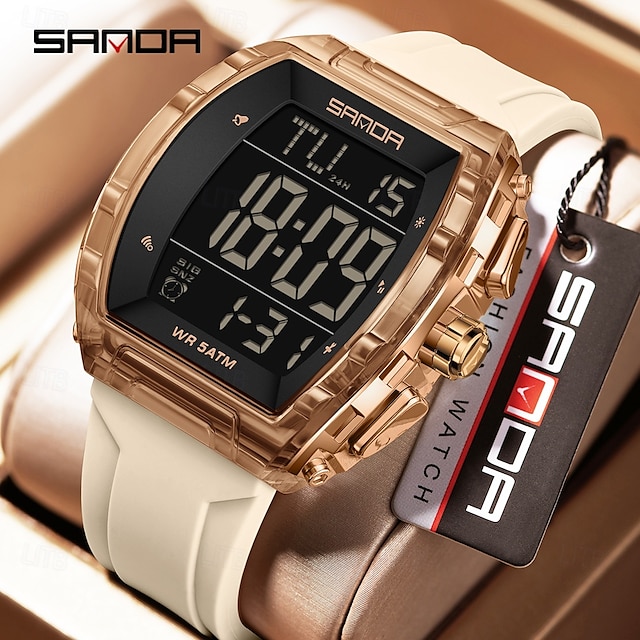  Sanda 6286 Montre électronique pour étudiant de type tonneau de vin Réveil multifonctionnel Montre numérique électronique pour étudiant Réveil