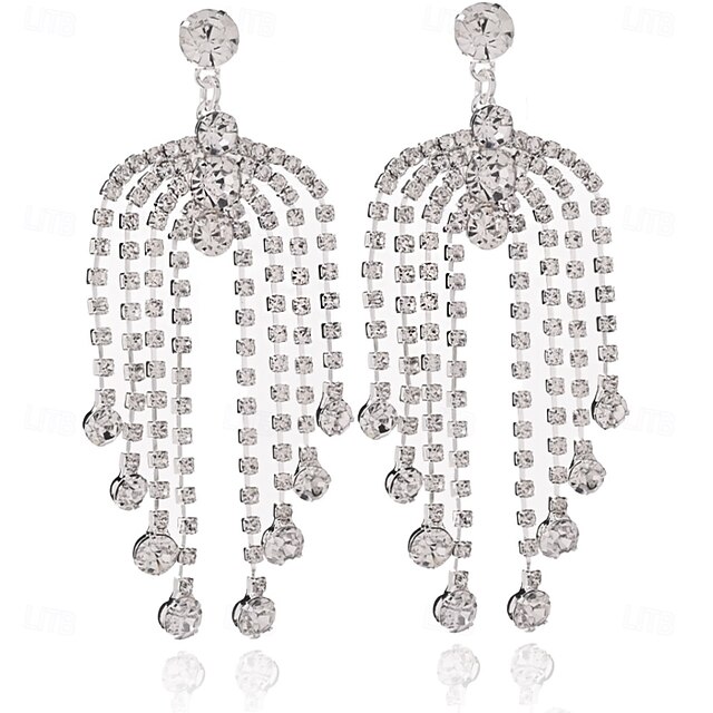 Women's Stud Earrings Tassel Fringe Precious Fan Elegant Fashion Personalized Imitation Diamond Earrings Jewelry Silver For Wedding Party Work Daily 1 Pair4