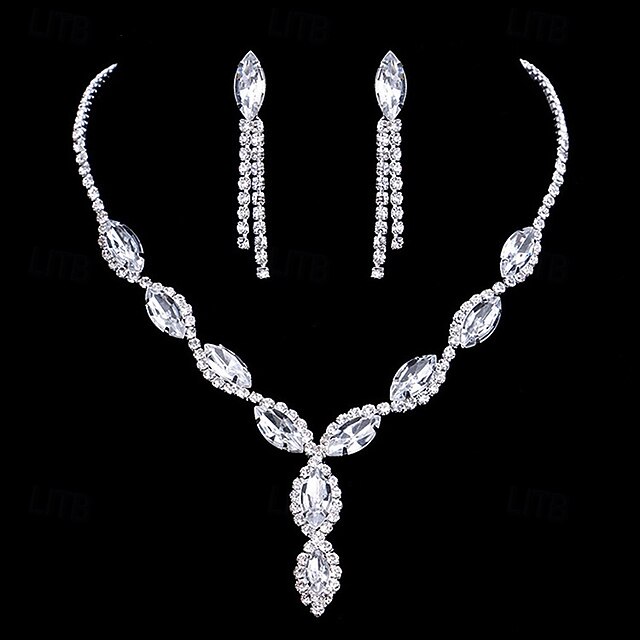 Bridal Jewelry Sets 1 set Rhinestone Alloy 1 Necklace Earrings Women's Personalized Stylish Artistic Jewelry Set For Wedding Special Occasion Holiday2