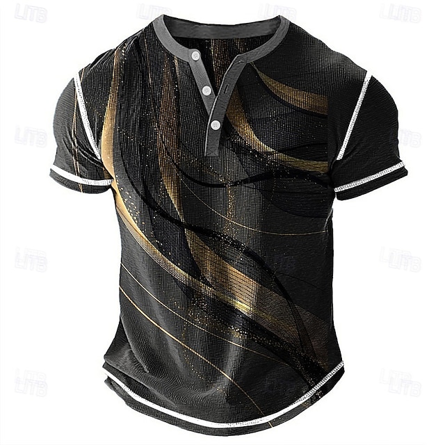  Herren Geometrisch Abstrakt Henley Hemd Waffel-T-Shirt Kurzarm Täglich Retro Vintage Klassisch Sport im Freien Lässig Ferien Frühling & Sommer Ganzjahres Gelb Blau Purpur Grau Henley Henley T-Shirt
