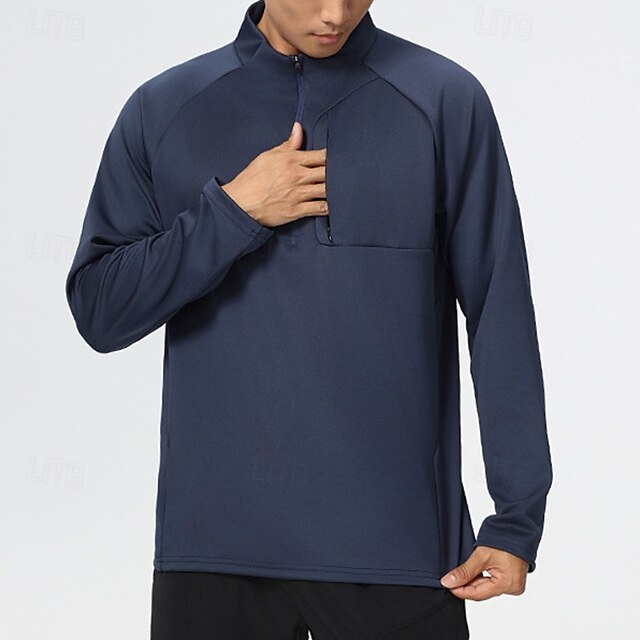  Homme Sweat-shirt de sport manche longue Col montant Top Extérieur Séchage Rapide Respirant Polyester Noir Bleu Bleu de minuit Pêche Tennis Course