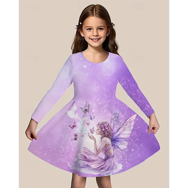  Mädchen' 3D Cartoon Schmetterling Kleid Langarm Sommer Frühling Urlaub Täglich Ferien Prinzessin Schön Süß Kinder 4-12 Jahre Freizeitkleid A Linie Kleid Knielang Normale Passform