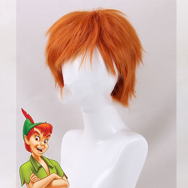 Peter Pan, o menino que não queria crescer, peruca cosplay laranja do Peter Pan