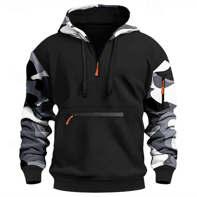  Hombre Sudadera Sudadera con capucha y cremallera de un cuarto Rojo Azul Piscina Naranja Verde Trébol Gris Con Capucha camuflaje Retazos Bolsillo Deporte Diario Festivos Poliéster Ropa de calle