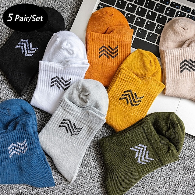  Per uomo 5 Paia Pacchi Multipli Calzini Calzini da Corsa Calzini Casual Nero Bianco Colore Semplice Linea Vacanza Sport & Outdoor Quotidiano Base Medio Primavera Autunno Moda Casual