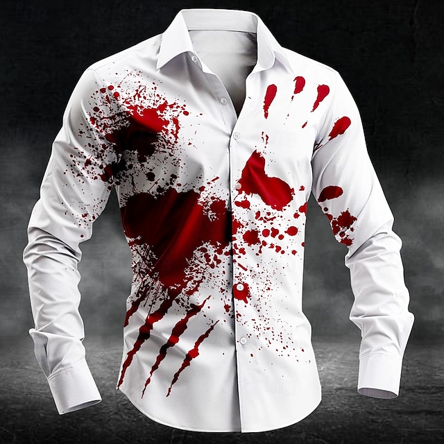  Halloween Per uomo Schizzi di sangue impronta digitale Macchie di sangue Camicia Camicia con Bottoni Manica Lunga Gotico punk oscuro Ferie Abbigliamento casual alla moda Estate Primavera Collo
