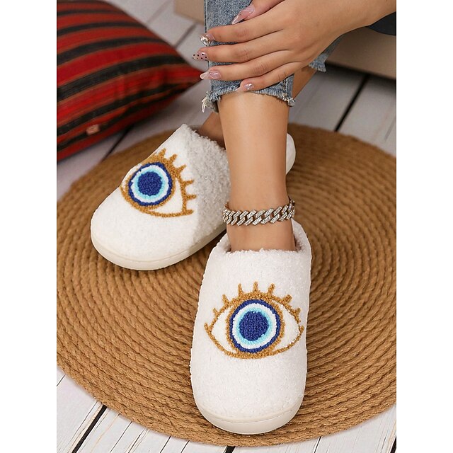 chinelos femininos com estampa de olhos peludos – chinelos confortáveis e confortáveis para o inverno, para relaxar e presentear
