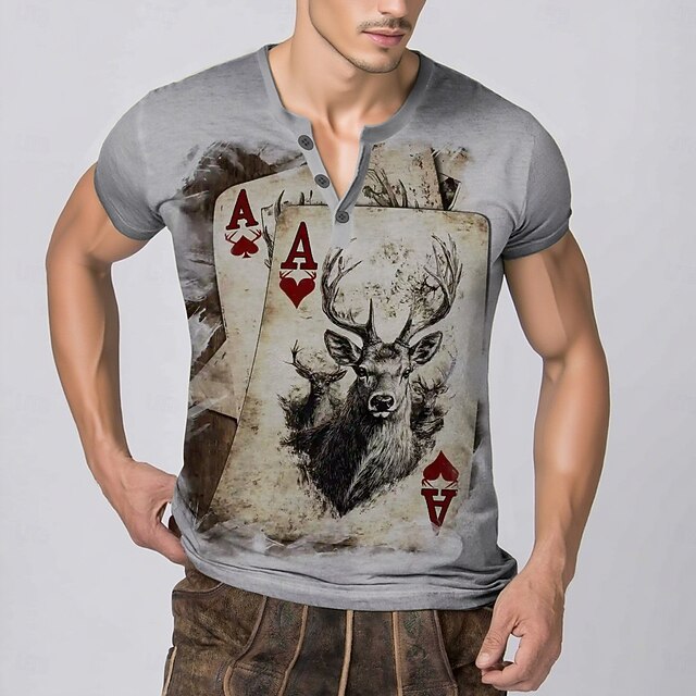  Oktoberfest Veado Combinação de camisetas Lederhosen Camisa Henley Bávaro Munique Alemão Arte Gráfica Para Homens Adulto Carnaval Cerveja Oktoberfest Impressão 3D Festa