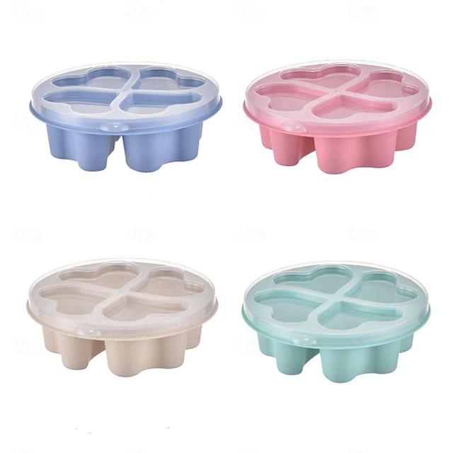  4pcs Heart-Shaped Bento Boxes with Transparent Lids, 4 Colors, Divided Snack Containers for Fruits, Candy, Nuts, and Tea Time Treats