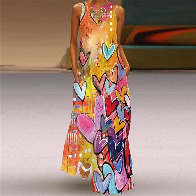 Women's Long Dress Maxi Dress Casual Dress Summer Dress Fashion Classic Modern Outdoor Vacation Holiday Regular Fit Heart Sleeveless V Neck Orange Summer4