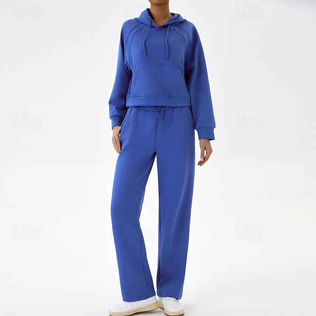  Per donna Felpa con cappuccio Tuta da ginnastica lounge Tuta sportiva Autunno Tasca Coulisse Tinta unica Completo Abbigliamento Nero Blu All'aperto Corsa Yoga Vita Alta Antivento Leggero Caldo Manica