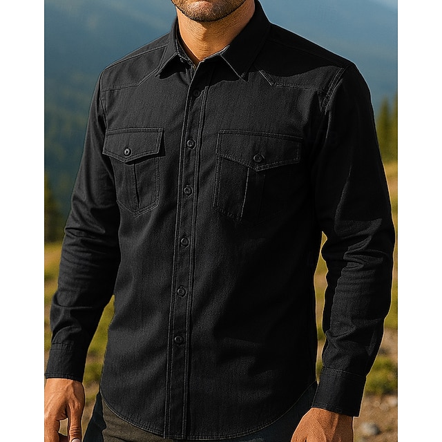  Per uomo camicia cargo Manica Lunga Collo ripiegato Top Esterno Morbido Traspirante Poliestere Nero Verde Cachi Tennis Golf Corsa