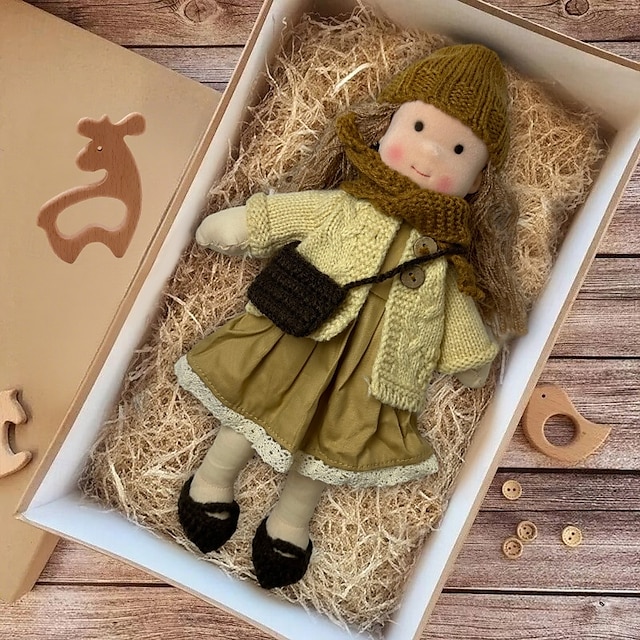  Handmade Waldorf Doll Baby Girl with Clothes Sets - 11.8 Inch Soft Plush Doll for Toddlers Ideal Christmas Gift for Kids
