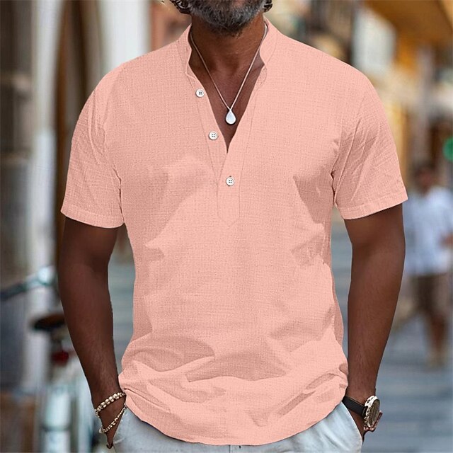  Per uomo Camicia Camicia di lino Camicia con colletto alla coreana Camicia popover Camicia Estiva Abbigliamento da spiaggia Semplice Vacanza Abbigliamento casual alla moda Nero Bianco Rosa Blu marino