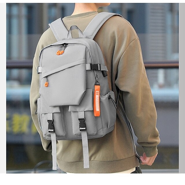  grauer Unisex-Utility-Rucksack – wasserfeste Schul- und Reisetasche mit Schnallenriemen und mehreren Aufbewahrungstaschen