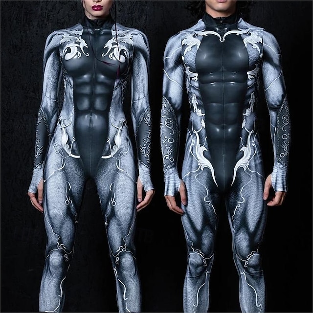  Body z mięśniami, pełny kombinezon, straszny kostium, męski, damski, chłopięcy, dziecięcy, dla dorosłych, imprezowy, klubowy, halloweenowy, karnawałowy, dzień zmarłych, łatwy
