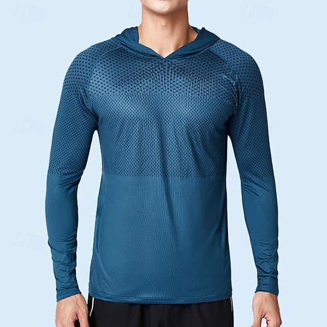  Voor heren Performance-shirt Sport T-shirt Lange mouw Capuchon Kleding Bovenlichaam Buiten Sneldrogend Zweetafvoerend anti-geur Ademend Polyester Donker Grijs Blauw Licht Grijs Vissen Tennis Hardlopen