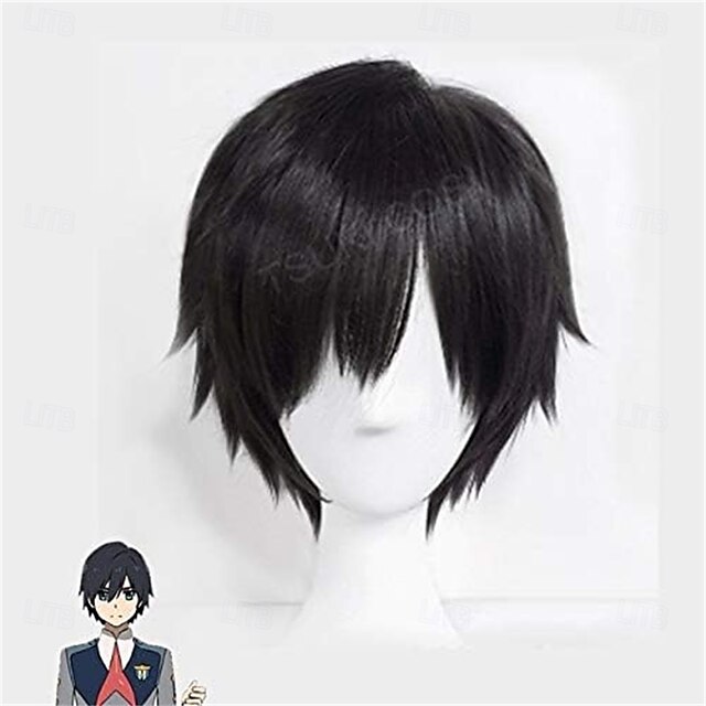  Parrucca cosplay anime Darling in the Franxx di Hiro, corta, nera, resistente al calore, in capelli sintetici
