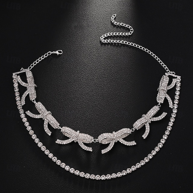  Naszyjniki choker Cyrkon Kryształy górskie Damskie Moda Artystyczny Luksusowy Podwójna warstwa Kokarda Ślub Koło Naszyjniki Na Ślub Impreza Codzienny