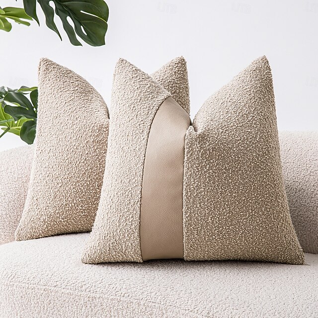  capas de almofadas de patchwork com textura de pompom de cor sólida e couro sintético, 45,72 x 45,72 cm, almofadas macias e confortáveis para sofá, quarto, sala de estar, decoração de casa sem